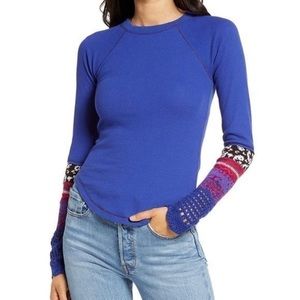 Free People Knit Sweater Cuff Thermal Waffle Knit Long Sleeve Top
